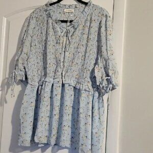 American Bling Blue Floral Lightweight Peplum Blouse 3X NWT